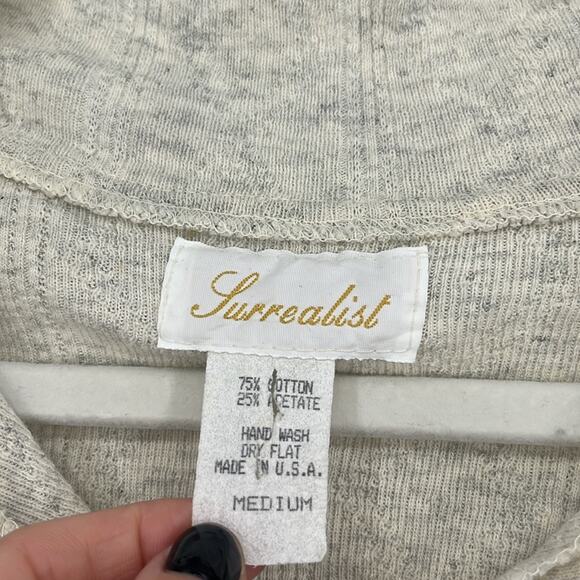 Vintage 90s Cottage Granny Cardigan Medium Sweater Top Shrunken Crop Ruffle Rib - Picture 6 of 6